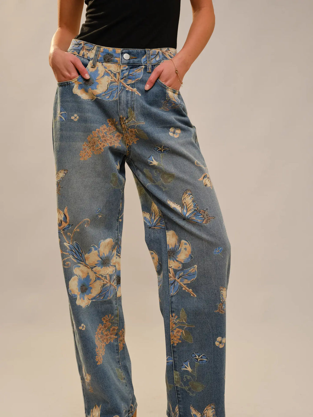 Floral Print Wide Leg Jeans