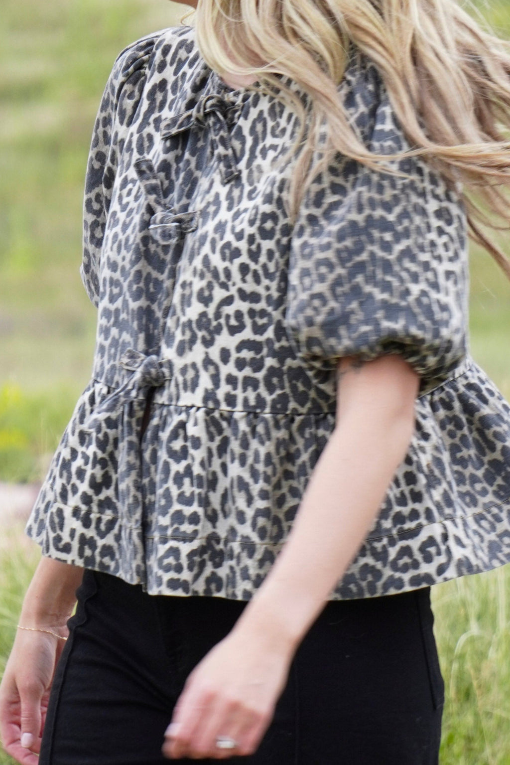 Leopard Tie Denim Top