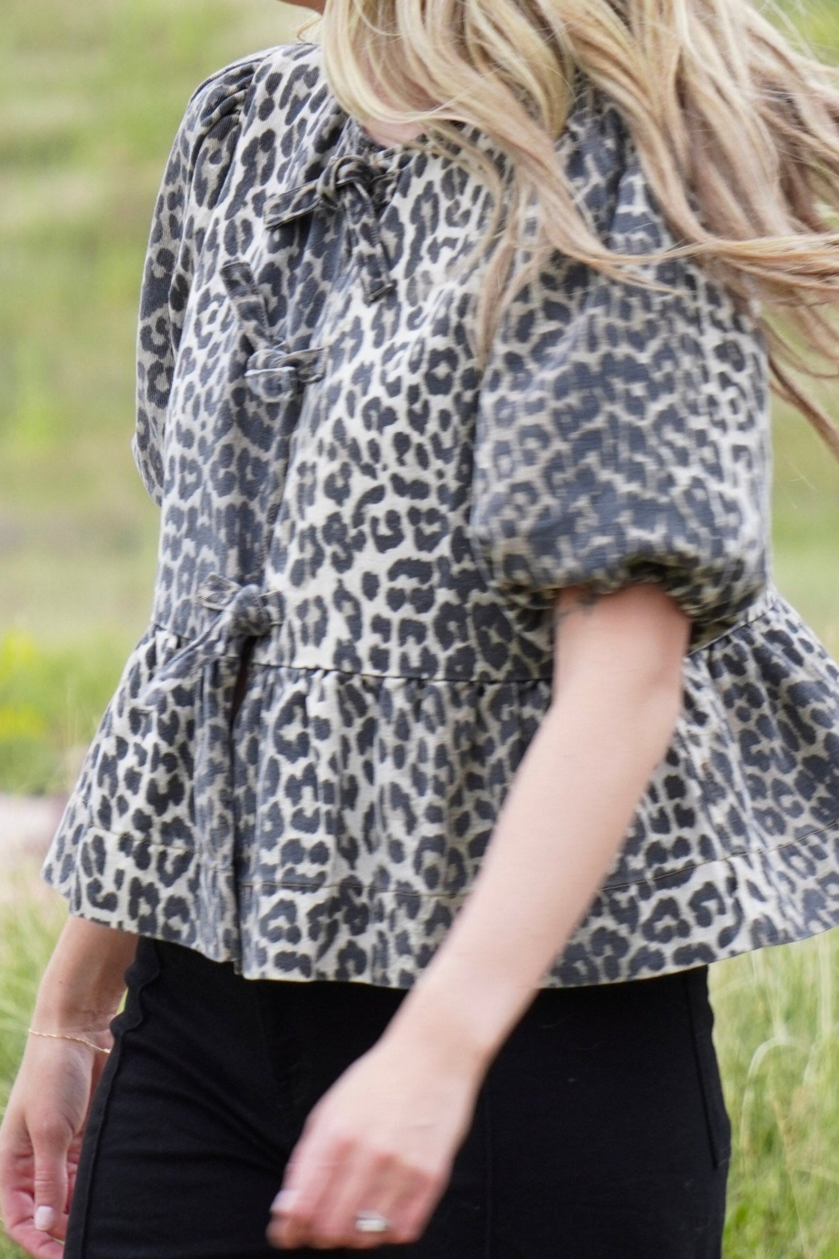 Leopard Tie Denim Top