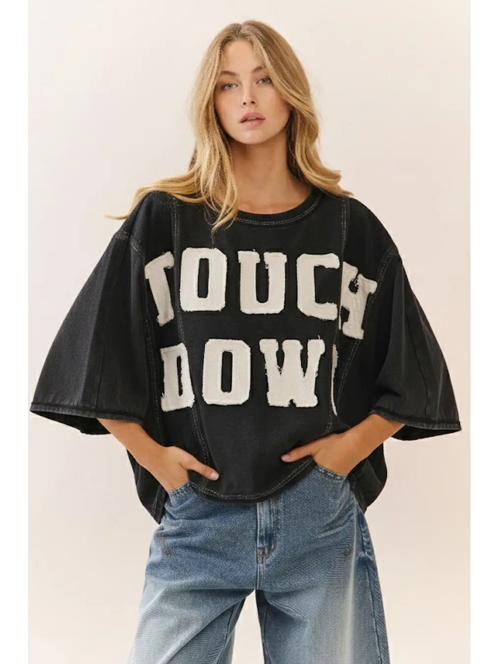 Touch Down Acid Wash Top in Black