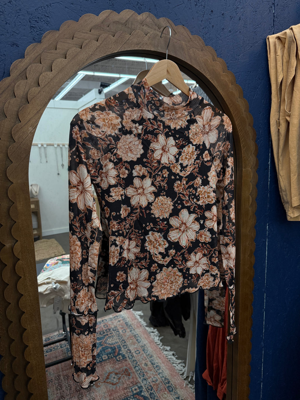 Quinn Floral Mesh Mock Neck Top