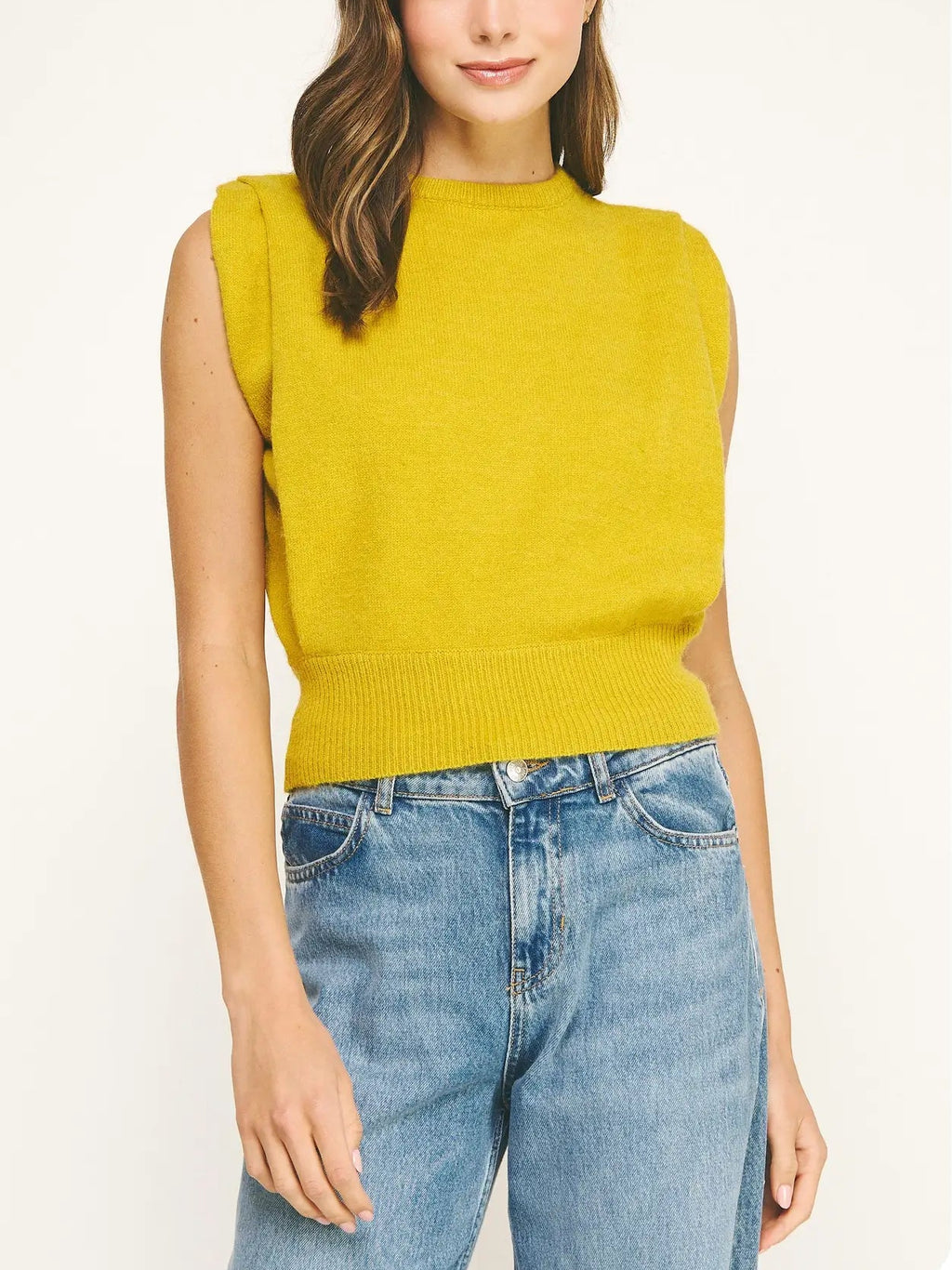 Macy Muscle Sweater Vest Top in Chartreuse