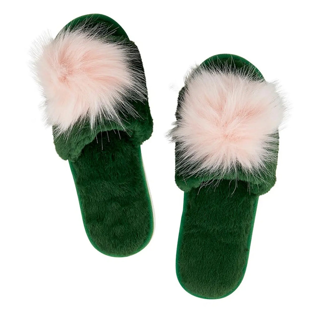 Plush Slippers in Green