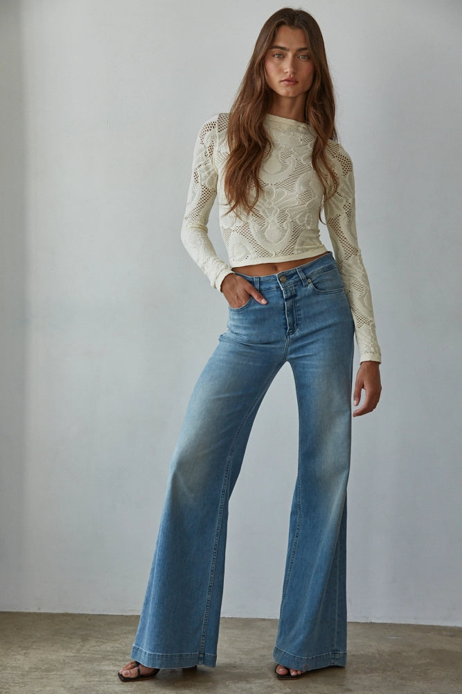 Janet Burnout Long Sleeve Top in Cream