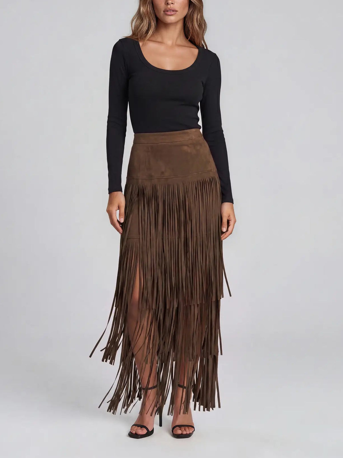 Skylar Suede Fringe Midi Skirt