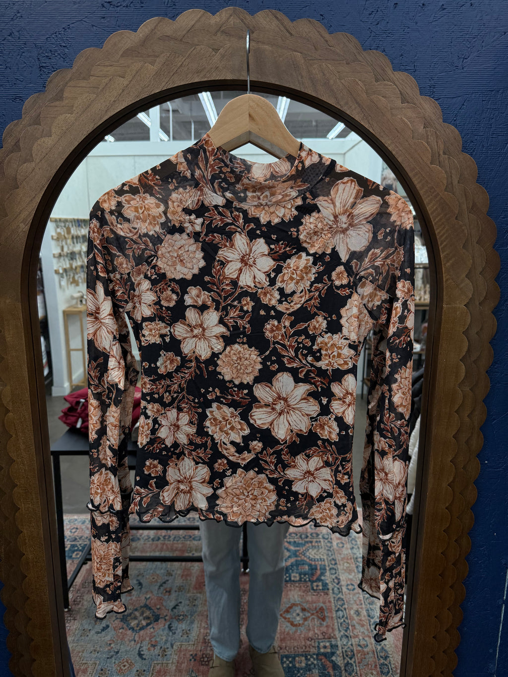 Quinn Floral Mesh Mock Neck Top