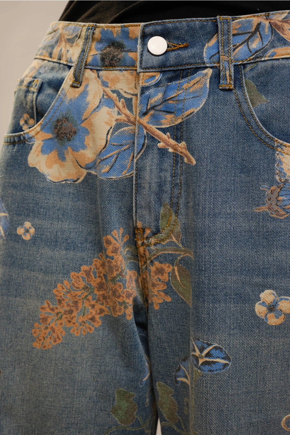 Floral Print Wide Leg Jeans