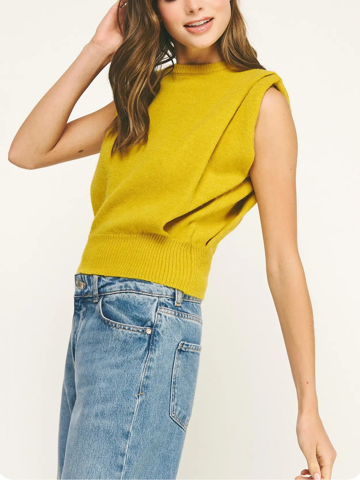 Macy Muscle Sweater Vest Top in Chartreuse