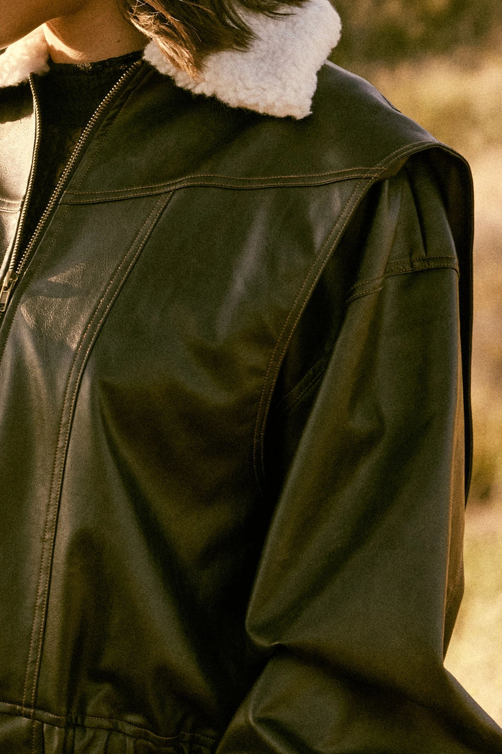 Kelly Faux Leather Bomber Jacket in Black