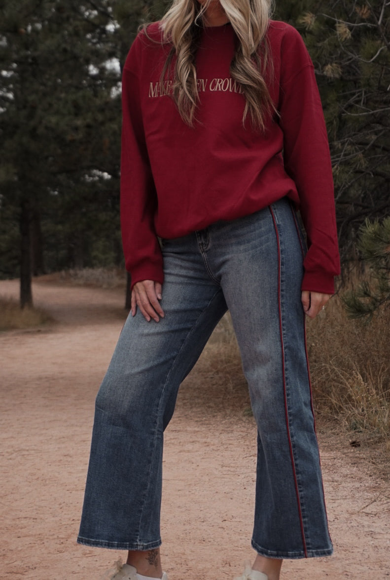 Piper Wide Leg Jeans with Double Red Piping