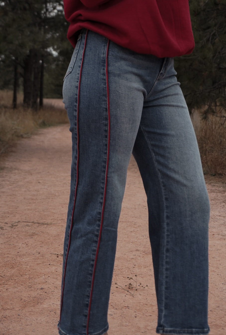 Piper Wide Leg Jeans with Double Red Piping