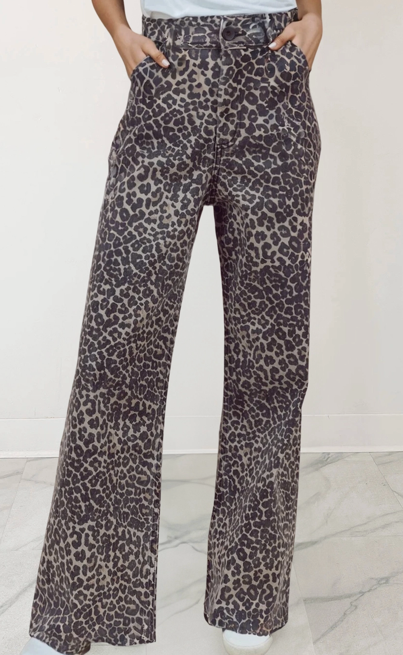 Leopard Wide Leg High Rise Jeans
