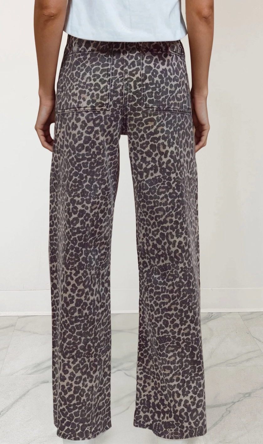 Leopard Wide Leg High Rise Jeans