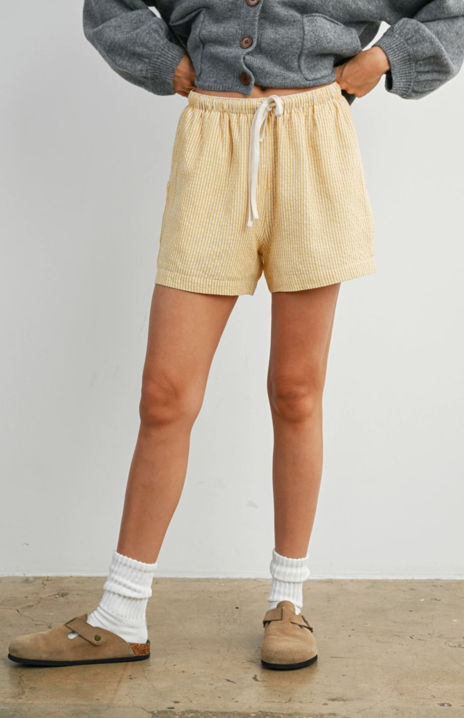 Poppy Striped Drawstring Shorts in Yellow