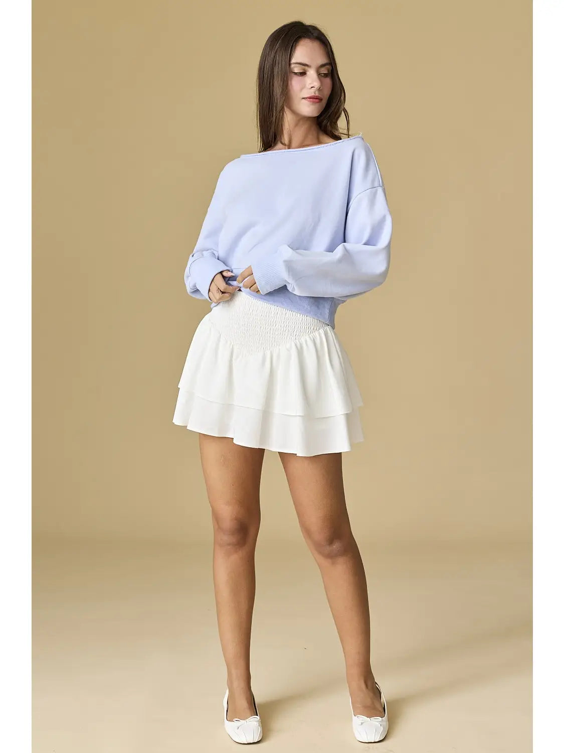 Macy Off Shoulder Sweatshirt in Baby Blue