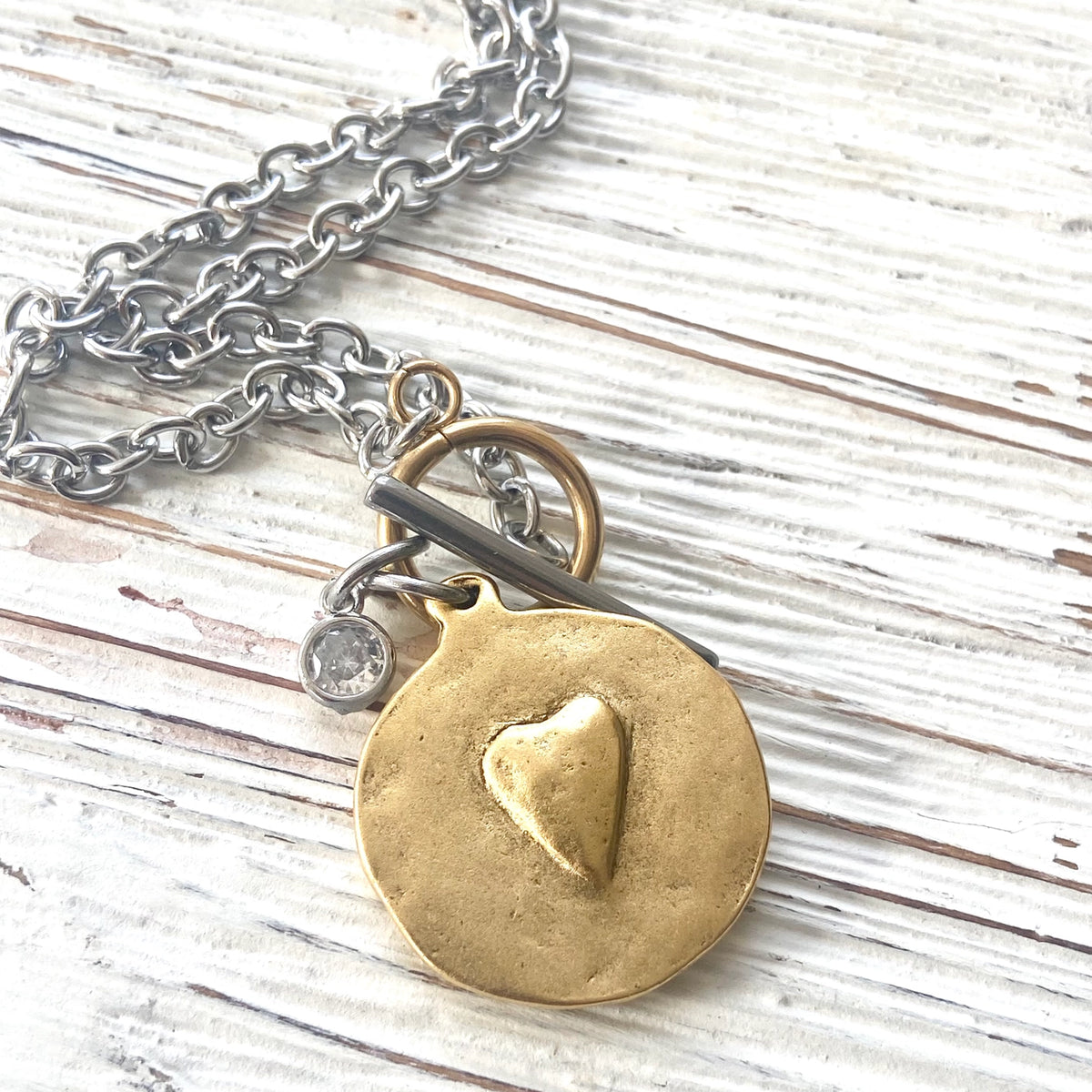 Cross Heart Reversible Necklace Hand Casted Jewelry
