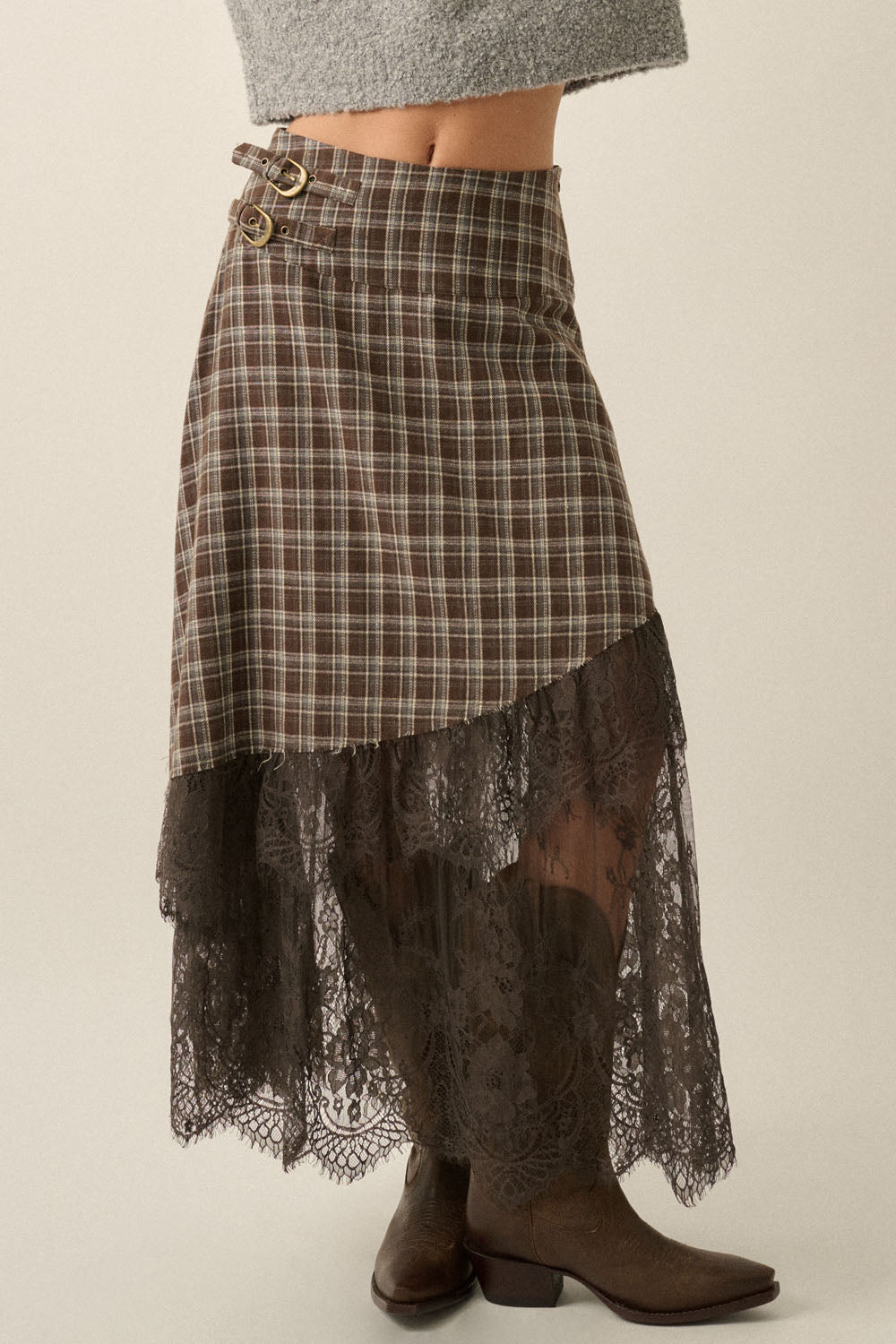Plaid and Lace Maxi Skirt